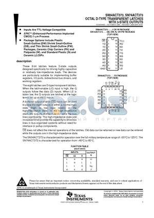 SN54ACT373FK datasheet - OCTAL D-TYPE TRANSPARENT LATCHES WITH 3-STATE OUTPUTS