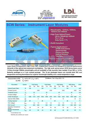 SCW1531G-100SCR datasheet - Instrument Laser Modules