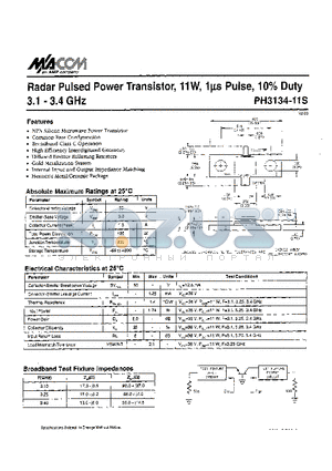 PH3134-11S datasheet - Radar Pulsed Power Transistor, 11 W, lms Pulse, 10% Duty 3.1 - 3.4 GHz