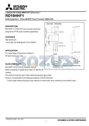 RD16HHF1_11 datasheet - RoHS Compliance, Silicon MOSFET Power Transistor 30MHz,16W