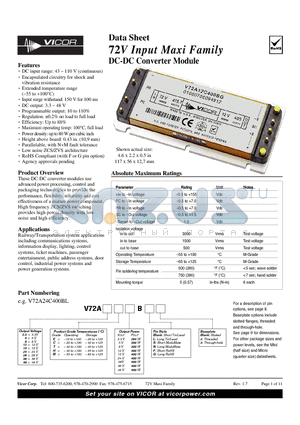 V72A15H400BL3 datasheet - 72V Input Maxi Family DC-DC Converter Module