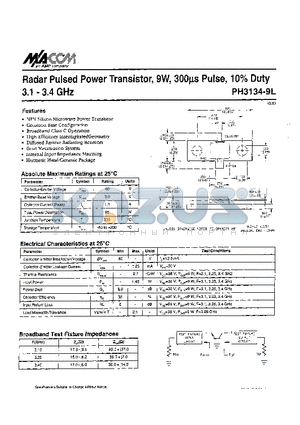 PH3134-9L datasheet - Radar Pulsed Power Transistor, 9W, 300us Pulse, 10% Duty 3.1 - 3.4 GHz