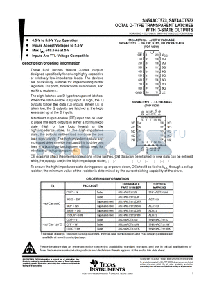 SN54ACT573 datasheet - OCTAL D-TYPE TRANSPARENT LATCHES WITH 3-STATE OUTPUTS