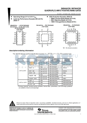 SN54AHC00J datasheet - QUADRUPLE 2-INPUT POSITIVE-NAND GATES