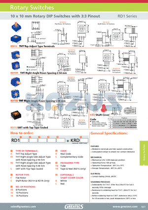 RD1HS08STBC datasheet - 10 x 10 mm Rotary DIP Switches with 3:3 Pinout