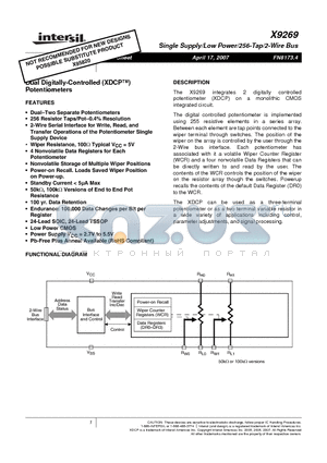 X9269US24IZ datasheet - Dual Digitally-Controlled Potentiometers
