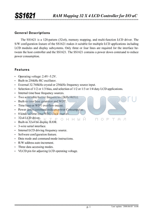 SS1621B-48LQFP datasheet - RAM MAPPING 32 X 4 LCD CONTROLLER FOR I/O UC