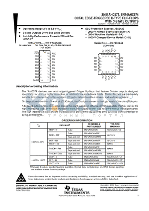 SN54AHC574_07 datasheet - OCTAL EDGE-TRIGGERED D-TYPE FLIP-FLOPS WITH 3-STATE OUTPUTS
