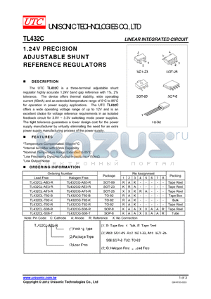 TL432CG-AE3-R datasheet - 1.24V PRECISION ADJUSTABLE SHUNT REFERENCE REGULATORS