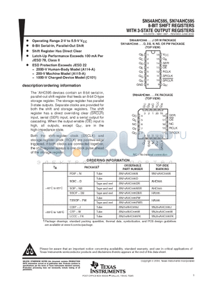 SN54AHC595J datasheet - 8-BIT SHIFT REGISTERS WITH 3-STATE OUTPUT REGISTERS