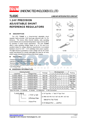 TL432CL-AB3-R datasheet - 1.24V PRECISION ADJUSTABLE SHUNT REFERENCE REGULATORS