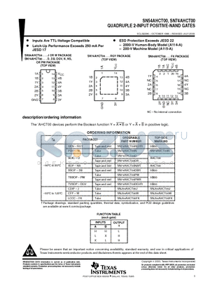 SN54AHCT00W datasheet - QUADRUPLE 2-INPUT POSITIVE-NAND GATES