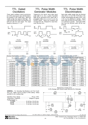 TTLOS-40 datasheet - TTL Gated Oscillators / Pulse Width Generator Modules / Pulse Width Discriminators