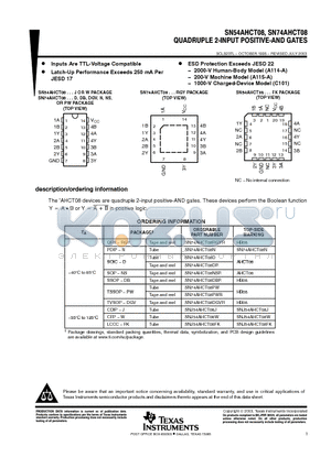 SN54AHCT08_10 datasheet - QUADRUPLE 2-INPUT POSITIVE-AND GATES