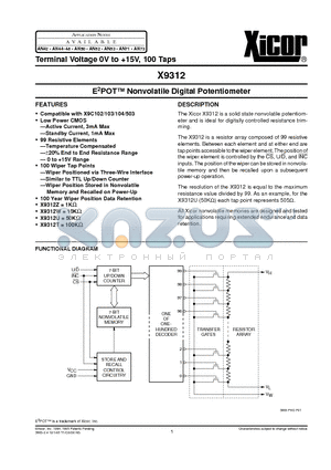 X9312WSM datasheet - E2POT Nonvolatile Digital Potentiometer