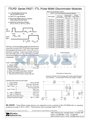 TTLPD-125 datasheet - TTLPD Series FAST / TTL Pulse Width Discriminator Modules