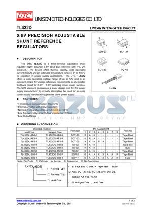 TL432D datasheet - 0.8V PRECISION ADJUSTABLE SHUNT REFERENCE REGULATORS