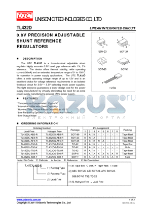 TL432DG-AE3-R datasheet - 0.8V PRECISION ADJUSTABLE SHUNT REFERENCE REGULATORS