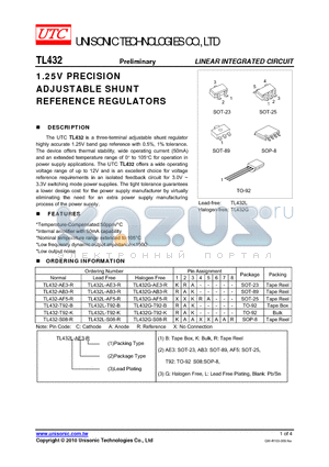 TL432G-AB3-R datasheet - 1.25V PRECISION ADJUSTABLE SHUNT REFERENCE REGULATORS