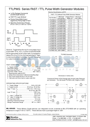 TTLPWG-10M datasheet - TTLPWG Series FAST / TTL Pulse Width Generator Modules