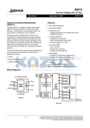 X9313USIZ datasheet - Terminal Voltages -5V, 32 Taps