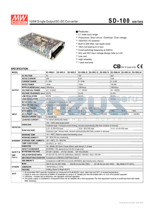 SD-100B-24 datasheet - 100W Single Output DC-DC Converter