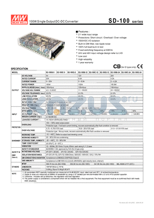 SD-100C-12 datasheet - 100W Single Output DC-DC Converter