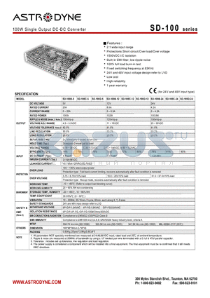 SD-100C-5 datasheet - 100W Single Output DC-DC Converter