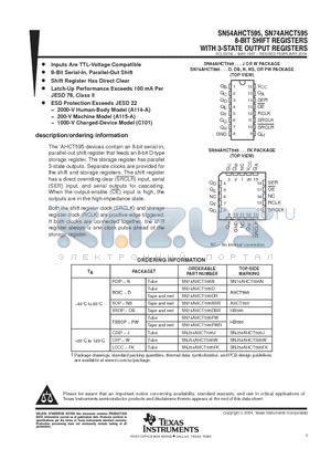 SN54AHCT595 datasheet - 8-BIT SHIFT REGISTERS WITH 3-STATE OUTPUT REGISTERS