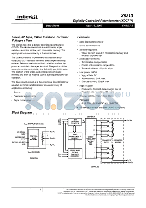 X9313ZSI datasheet - Digitally Controlled Potentiometer