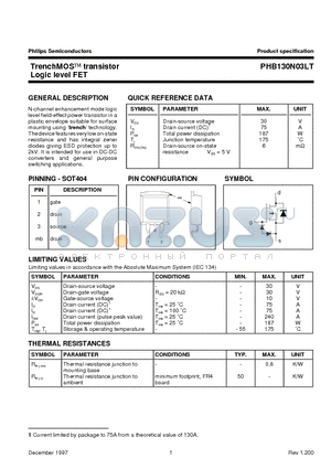 PHB130N03LT datasheet - TrenchMOS transistor Logic level FET