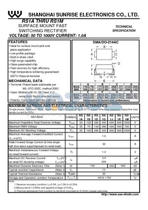 RS1M datasheet - SURFACE MOUNT FAST SWITCHING RECTIFIER