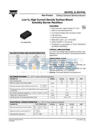 SS1P3L datasheet - Low VF High Current Density Surface Mount Schottky Barrier Rectifiers