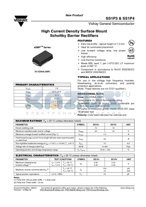 SS1P3-E3/84A datasheet - High Current Density Surface Mount Schottky Barrier Rectifiers