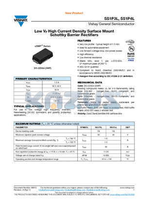 SS1P3L-M3-84A datasheet - Low VF High Current Density Surface Mount Schottky Barrier Rectifiers