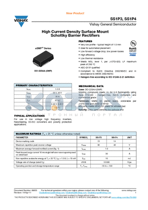 SS1P3-M3-84A datasheet - High Current Density Surface Mount Schottky Barrier Rectifiers