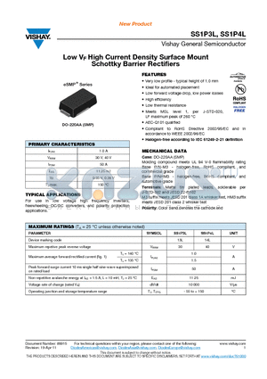 SS1P3LHM3-84A datasheet - Low VF High Current Density Surface Mount Schottky Barrier Rectifiers