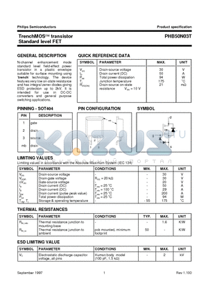 PHB50N03 datasheet - TrenchMOS transistor Standard level FET