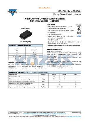 SS1P6L-M3-84A datasheet - High Current Density Surface Mount Schottky Barrier Rectifiers