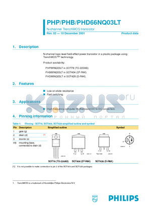 PHB66NQ03LT datasheet - N-channel TrenchMOS transistor