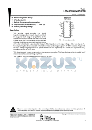 TL441N datasheet - LOGARITHMIC AMPLIFIER