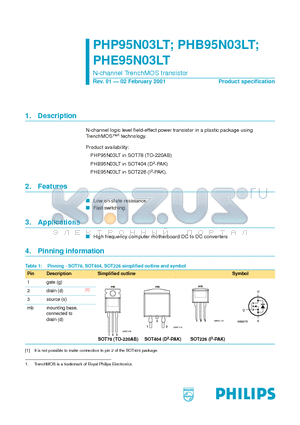 PHB95N03LT datasheet - N-channel TrenchMOS transistor