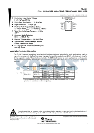 TL4581DRE4 datasheet - DUAL LOW-NOISE HIGH-DRIVE OPERATIONAL AMPLIFIER