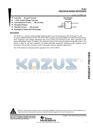 TL461DBV datasheet - PRECISION SERIES REFERENCE