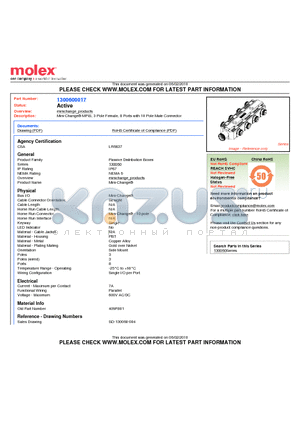 SD-130060-004 datasheet - Mini-Change^ MPIS, 3 Pole Female, 8 Ports with 10 Pole Male Connector