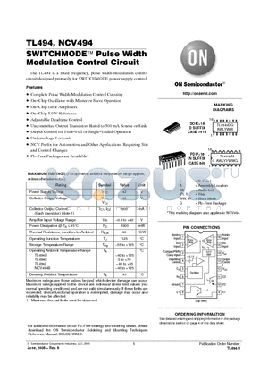 TL494BDG datasheet - SWITCHMODE TM Pulse Width Modulation Control Circuit