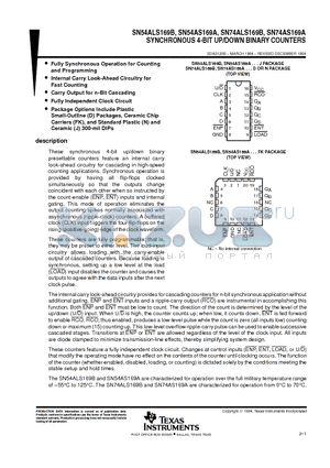 SN54ALS169BJ datasheet - SYNCHRONOUS 4-BIT UP/DOWN BINARY COUNTERS