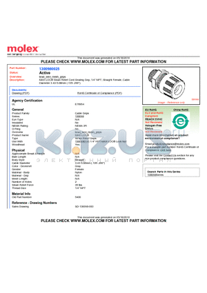 SD-130098-003 datasheet - MAX-LOC Strain Relief Cord-Sealing Grip, 1/4