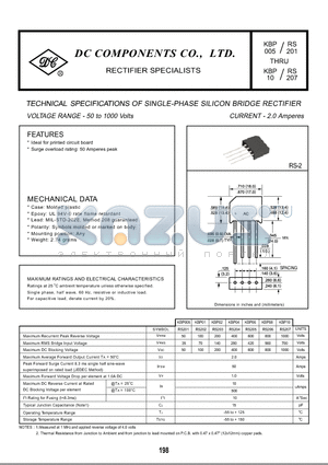 RS203 datasheet - TECHNICAL SPECIFICATIONS OF SINGLE-PHASE SILICON BRIDGE RECTIFIER