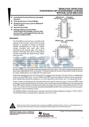 SN54ALS193AJ datasheet - SYNCHRONOUS 4-BIT UP/DOWN BINARY COUNTERS WITH DUAL CLOCK AND CLEAR